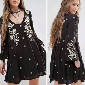 Free People Sweet Tennessee Black Cream Embroidered Swing Lightweight Dress